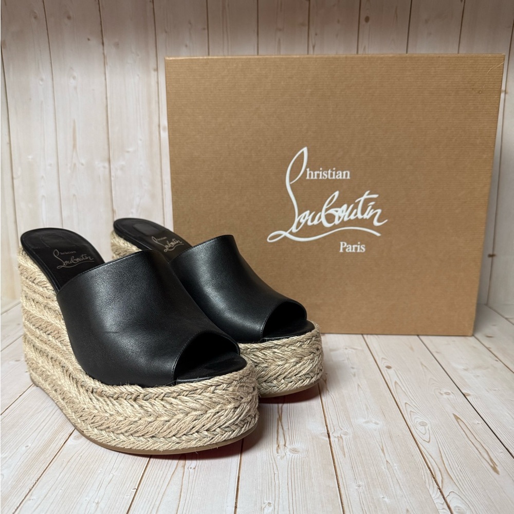 Christian Louboutin Ariella Zeppa 130 Espadrille  Wedge Sandals Black sz 40 / 10